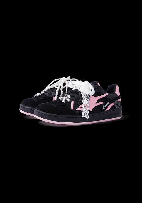 Retro Training Sneaker-Black Pink Bow